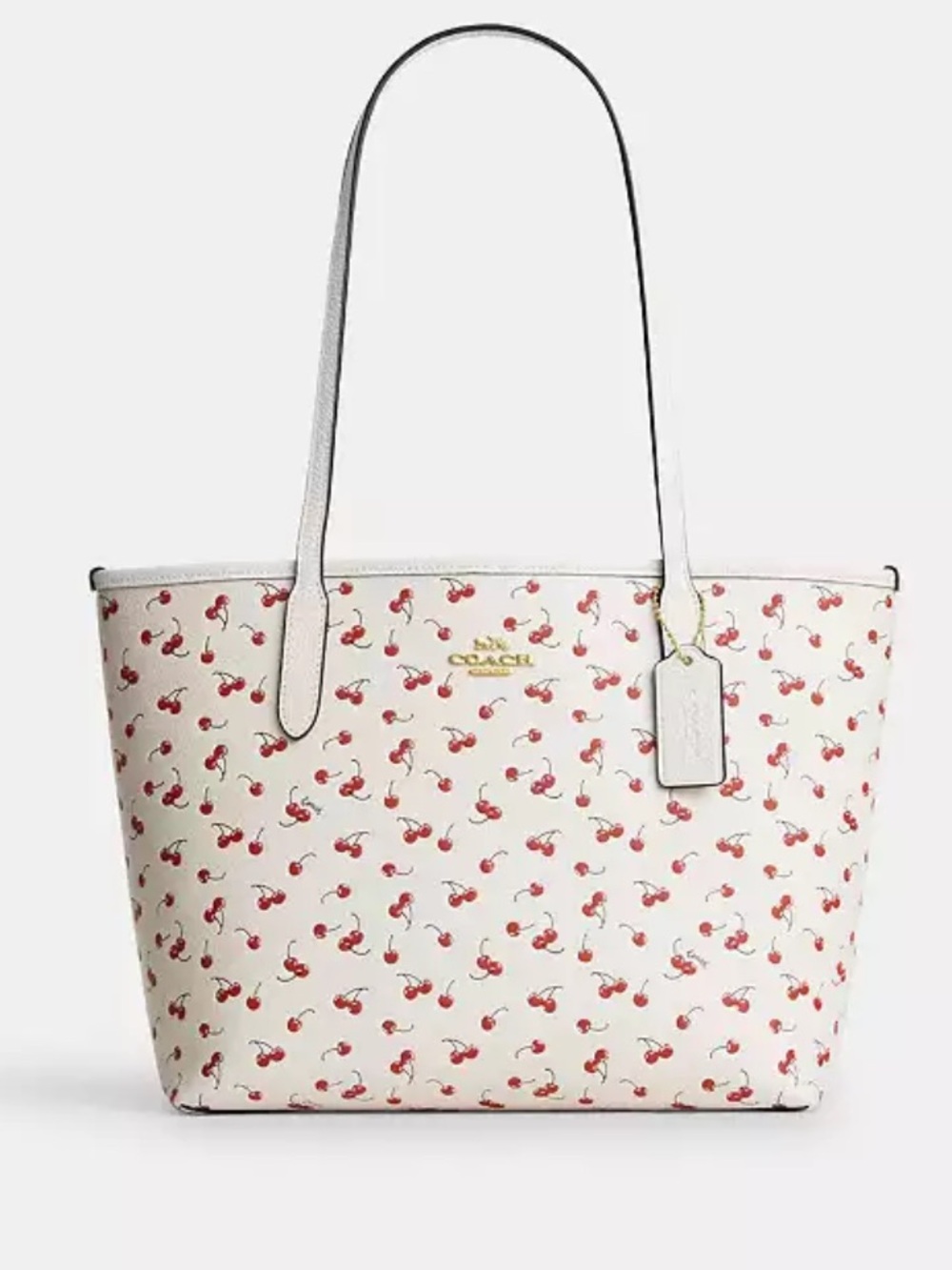 Coach NWT Medium City Tote Bag Off White Cherry Print Magnetic Closure Chalk